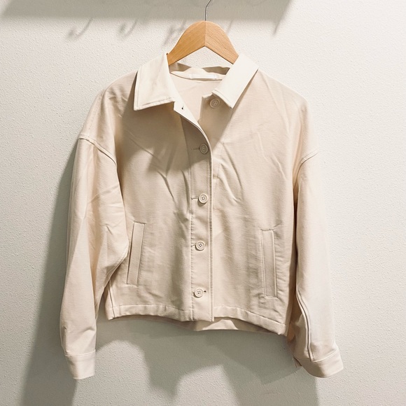 Uniqlo Jackets & Blazers - Uniqlo Jersey Relaxed Button Jacket in Cream